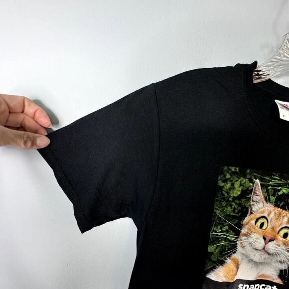Snapcat Orange Cat Selfie Graphic Short Sleeve Black T-Shirt Men's Sz S (34/36) - Picture 7 of 12